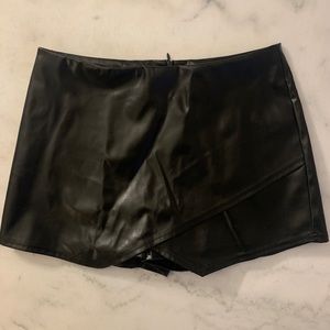 Black Leather Asymmetrical Skort